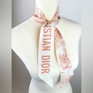 Authentic Dior Silk Toile De Jouy Mitzah Scarf Pink